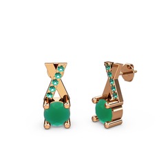 Taşlı Daire X Küpe - Kök zümrüt ve yeşil kuvars 14 ayar rose altın küpe #1bzfiui