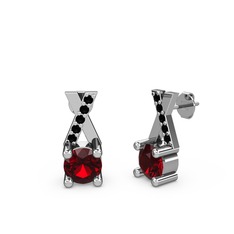 Taşlı Daire X Küpe - Garnet ve siyah zirkon 14 ayar beyaz altın küpe #1conm91