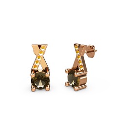 Taşlı Daire X Küpe - Dumanlı kuvars ve sitrin 925 ayar rose altın kaplama gümüş küpe #1d9iuvm
