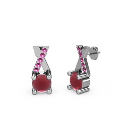 Kök yakut ve rodolit garnet 14 ayar beyaz altın küpe