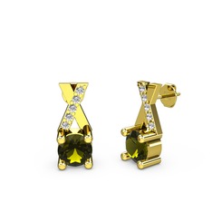 Peridot ve swarovski 8 ayar altın küpe