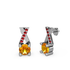 Taşlı Daire X Küpe - Sitrin ve garnet 18 ayar beyaz altın küpe #1dz22uk