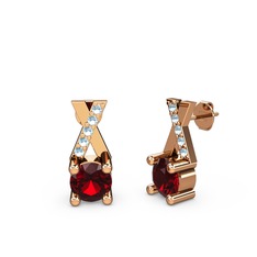 Garnet ve akuamarin 14 ayar rose altın küpe