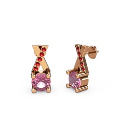 Pembe kuvars ve garnet 18 ayar rose altın küpe