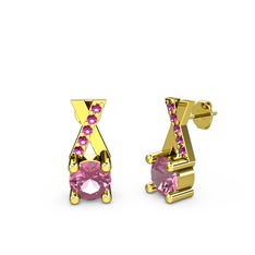 Taşlı Daire X Küpe - Pembe kuvars ve rodolit garnet 14 ayar altın küpe #1i3k3qx