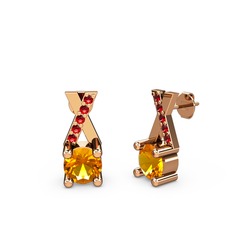 Sitrin ve garnet 18 ayar rose altın küpe