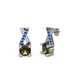 Taşlı Daire X Küpe - Dumanlı kuvars ve lab safir 925 ayar gümüş küpe #1id5p8d