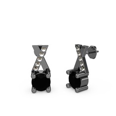 Taşlı Daire X Küpe - Siyah zirkon ve dumanlı kuvars 925 ayar siyah rodyum kaplama gümüş küpe #1ige8zk