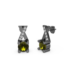 Peridot ve swarovski 925 ayar siyah rodyum kaplama gümüş küpe