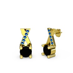 Siyah zirkon ve lab safir 8 ayar altın küpe