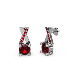 Taşlı Daire X Küpe - Garnet 18 ayar beyaz altın küpe #1iwbil