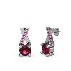 Rodolit garnet 18 ayar beyaz altın küpe