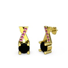 Siyah zirkon ve rodolit garnet 14 ayar altın küpe