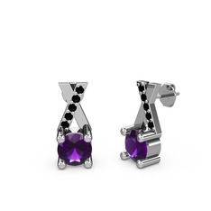 Taşlı Daire X Küpe - Ametist ve siyah zirkon 8 ayar beyaz altın küpe #1k28i4u