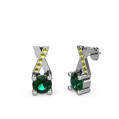 Yeşil kuvars ve peridot 18 ayar beyaz altın küpe