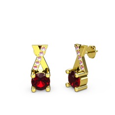 Garnet ve pembe kuvars 18 ayar altın küpe