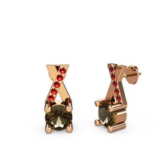 Taşlı Daire X Küpe - Dumanlı kuvars ve garnet 18 ayar rose altın küpe #1kcay8s