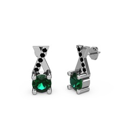 Taşlı Daire X Küpe - Yeşil kuvars ve siyah zirkon 8 ayar beyaz altın küpe #1kix6tv