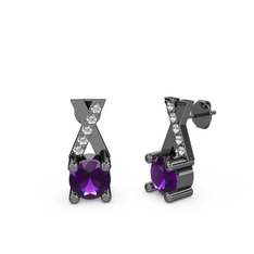 Taşlı Daire X Küpe - Ametist ve pırlanta 925 ayar siyah rodyum kaplama gümüş küpe (0.088 karat) #1lard9e