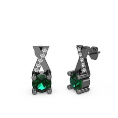 Taşlı Daire X Küpe - Yeşil kuvars ve pırlanta 925 ayar siyah rodyum kaplama gümüş küpe (0.088 karat) #1lhu77j