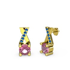 Taşlı Daire X Küpe - Pembe kuvars ve lab safir 18 ayar altın küpe #1m556ow