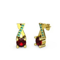 Garnet ve yeşil kuvars 18 ayar altın küpe