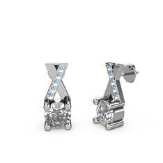 Taşlı Daire X Küpe - Beyaz zirkon ve akuamarin 925 ayar gümüş küpe #1ncfitk