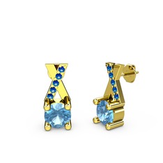 Taşlı Daire X Küpe - Akuamarin ve lab safir 18 ayar altın küpe #1nr4l04