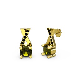 Peridot ve siyah zirkon 14 ayar altın küpe