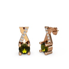 Taşlı Daire X Küpe - Peridot ve swarovski 14 ayar rose altın küpe #1oori5z