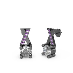 Taşlı Daire X Küpe - Pırlanta ve ametist 925 ayar siyah rodyum kaplama gümüş küpe (0.48 karat) #1pdes36