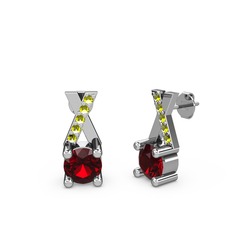 Garnet ve peridot 8 ayar beyaz altın küpe