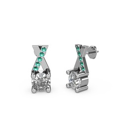 Swarovski ve yeşil kuvars 8 ayar beyaz altın küpe