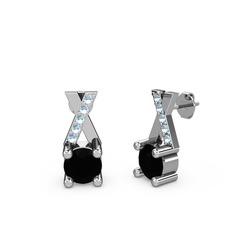 Taşlı Daire X Küpe - Siyah zirkon ve akuamarin 18 ayar beyaz altın küpe #1spg5oq