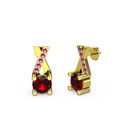 Taşlı Daire X Küpe - Garnet ve rodolit garnet 18 ayar altın küpe #1sxauag