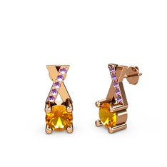 Taşlı Daire X Küpe - Sitrin ve ametist 18 ayar rose altın küpe #1sz5nhg