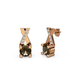 Taşlı Daire X Küpe - Dumanlı kuvars ve pırlanta 925 ayar rose altın kaplama gümüş küpe (0.088 karat) #1t9x5w1