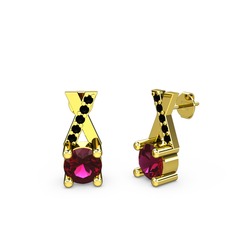 Rodolit garnet ve siyah zirkon 8 ayar altın küpe