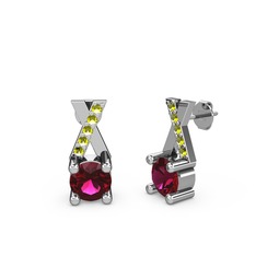Taşlı Daire X Küpe - Rodolit garnet ve peridot 925 ayar gümüş küpe #1xb8wr1