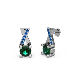 Taşlı Daire X Küpe - Yeşil kuvars ve lab safir 18 ayar beyaz altın küpe #1xcjadn