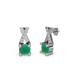 Taşlı Daire X Küpe - Kök zümrüt ve pırlanta 14 ayar beyaz altın küpe (0.088 karat) #1xwnhy3