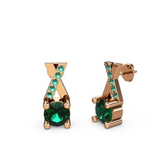 Taşlı Daire X Küpe - Yeşil kuvars 8 ayar rose altın küpe #1yurorf