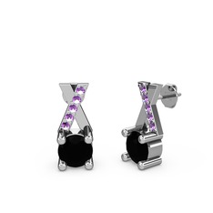 Taşlı Daire X Küpe - Siyah zirkon ve ametist 925 ayar gümüş küpe #2rxf18