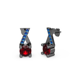Taşlı Daire X Küpe - Garnet ve lab safir 925 ayar siyah rodyum kaplama gümüş küpe #31egl1