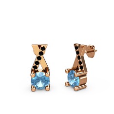 Taşlı Daire X Küpe - Akuamarin ve siyah zirkon 8 ayar rose altın küpe #3g7309