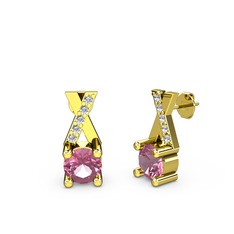 Pembe kuvars ve pırlanta 8 ayar altın küpe (0.088 karat)