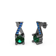 Taşlı Daire X Küpe - Yeşil kuvars ve lab safir 925 ayar siyah rodyum kaplama gümüş küpe #45lpuu