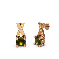 Taşlı Daire X Küpe - Peridot ve sitrin 18 ayar rose altın küpe #4j5b49