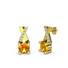 Sitrin ve pırlanta 18 ayar altın küpe (0.088 karat)