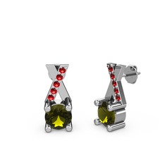 Peridot ve garnet 8 ayar beyaz altın küpe